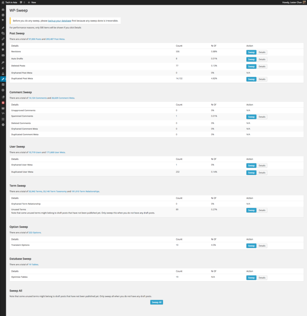 best wordpress database plugin wp sweep