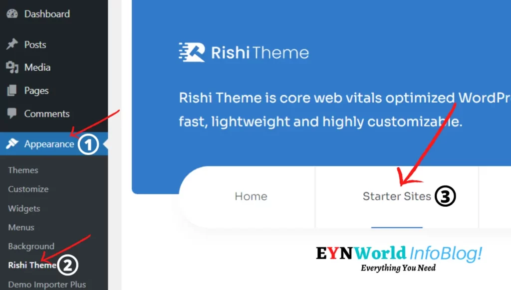 Appearance, Rishi Theme and Rishi Starter sites