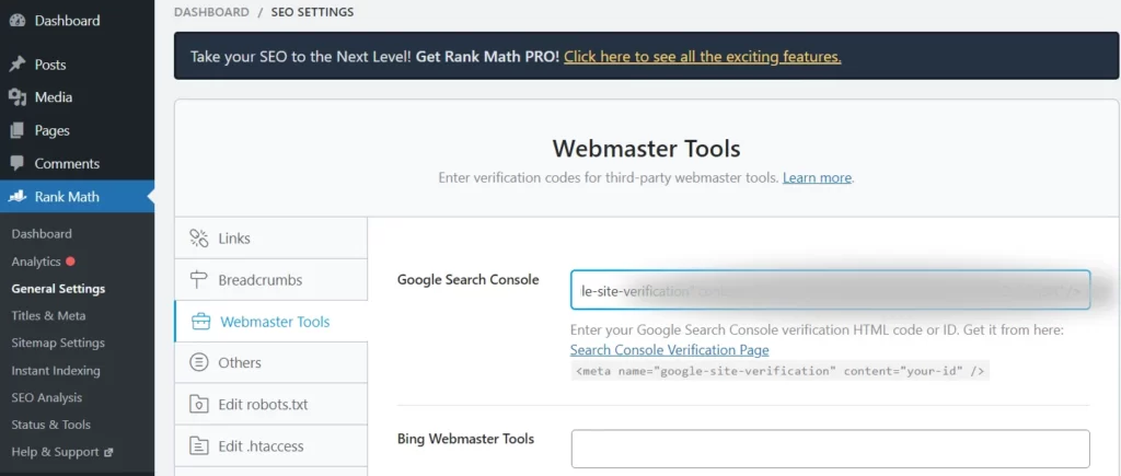 Search console verification webmaster tool