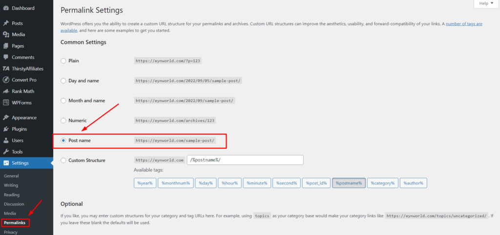 wordpress-permalink-settings