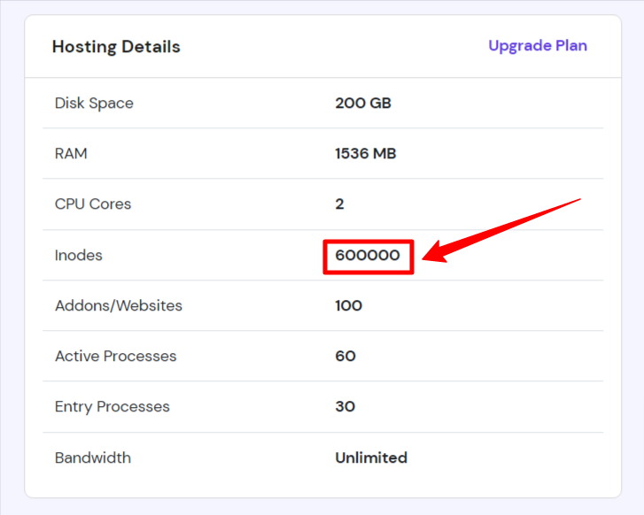 Hostinger WordPress Business Inode count