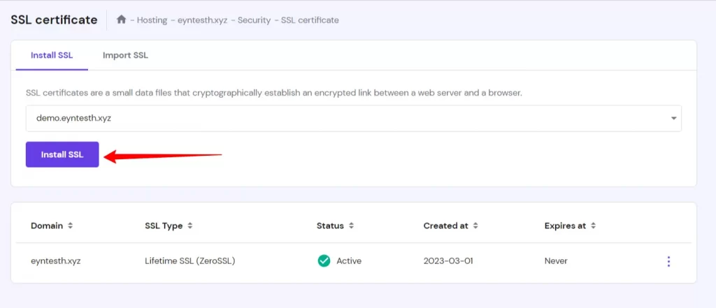 SSL-certificate-hPanel