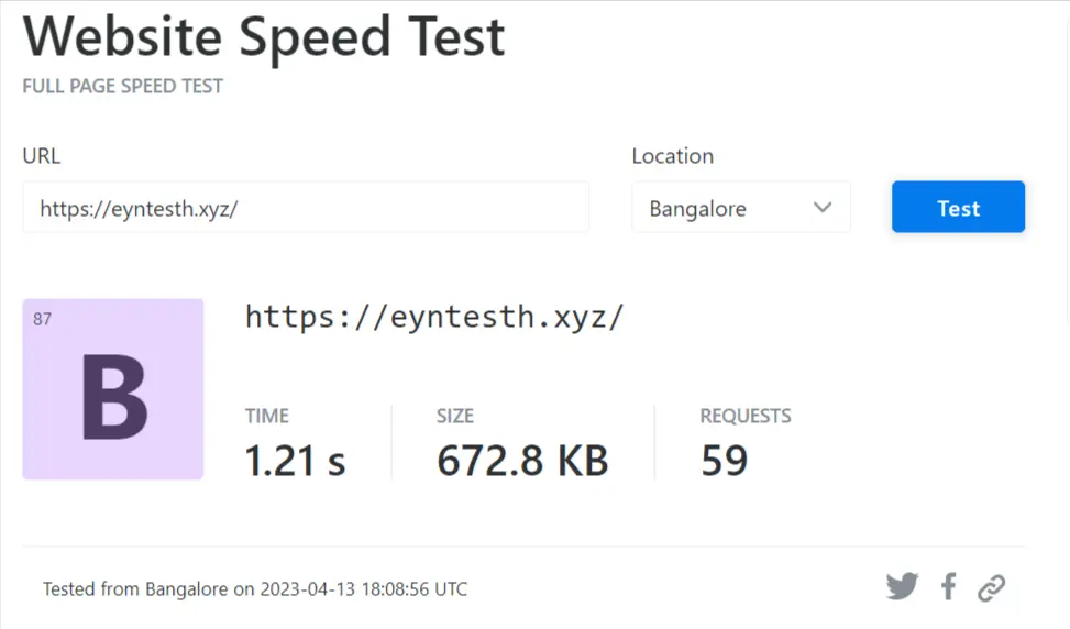 Website speed test Hostinger india server