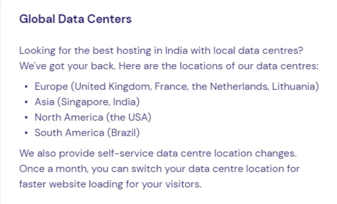 datacenter locations of hostinger