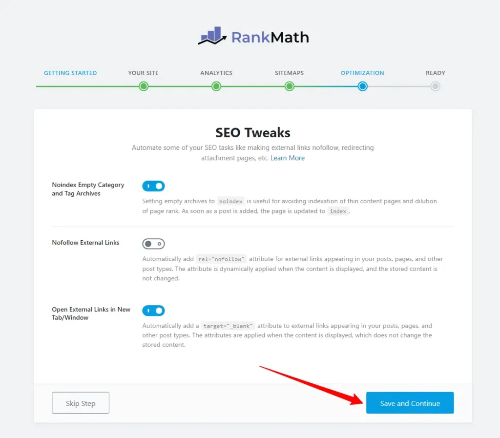 Rankmath external links and empty category configuration