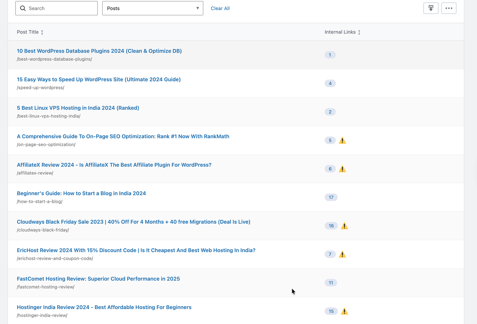 Rank Math Link Genius Internal Link Test